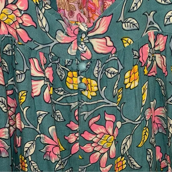 NATURAL LIFE Teal Maxi Dress with Pink & Yellow Floral Print - Picture 4 of 9